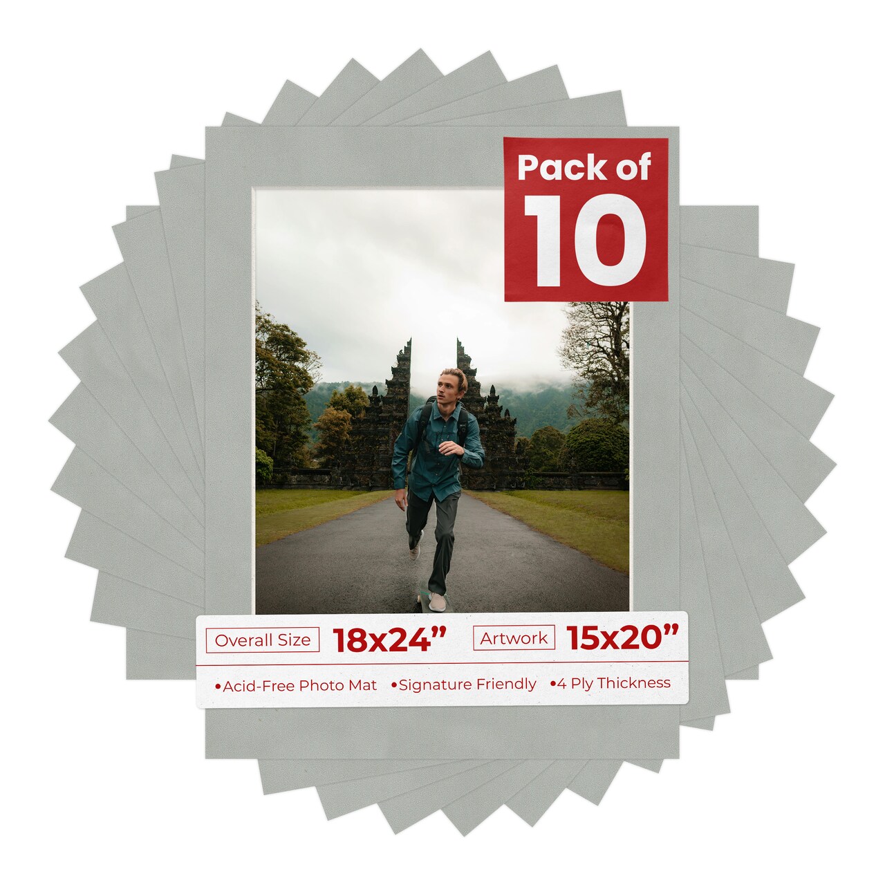 Light Grey Suede Mat Board for 18x24 Frames - Fits 15x20 Photos